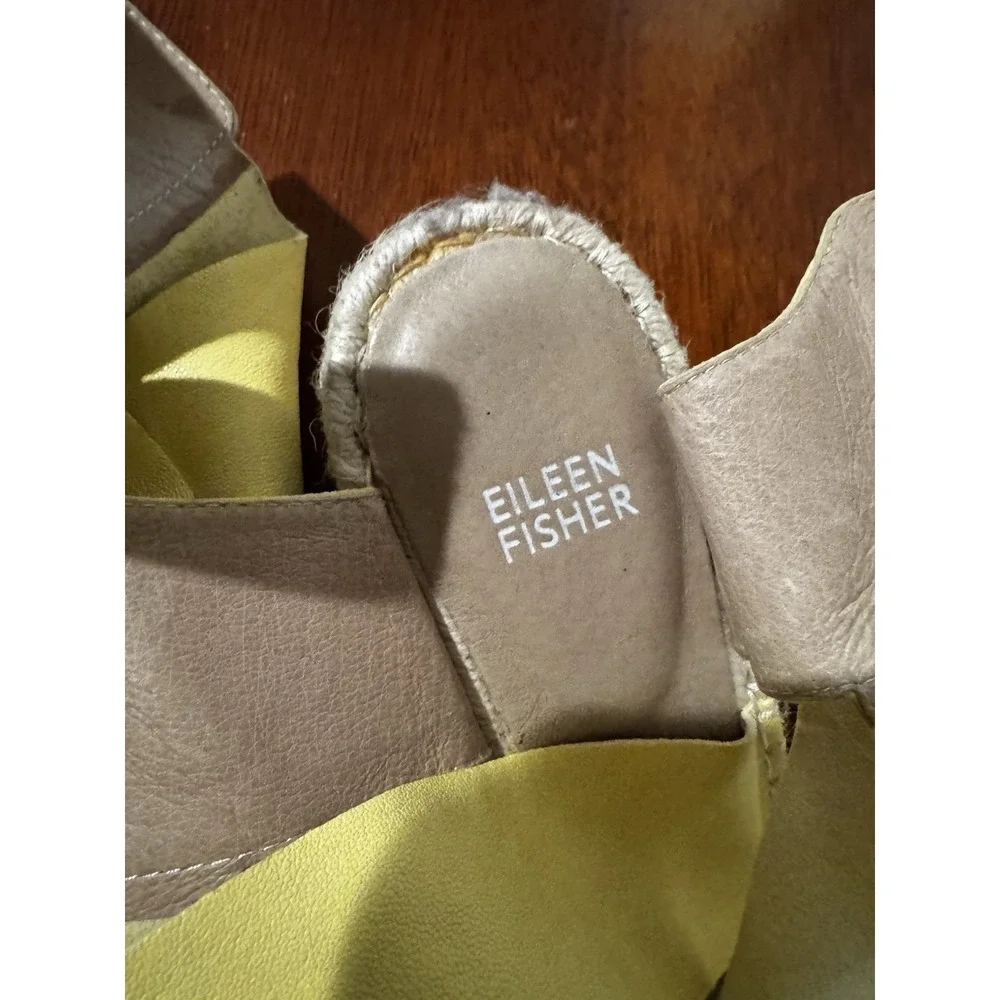 Eileen Fisher Yellow Wedge Sandals Leather Espadrille Criss Cross Women's Sz 9